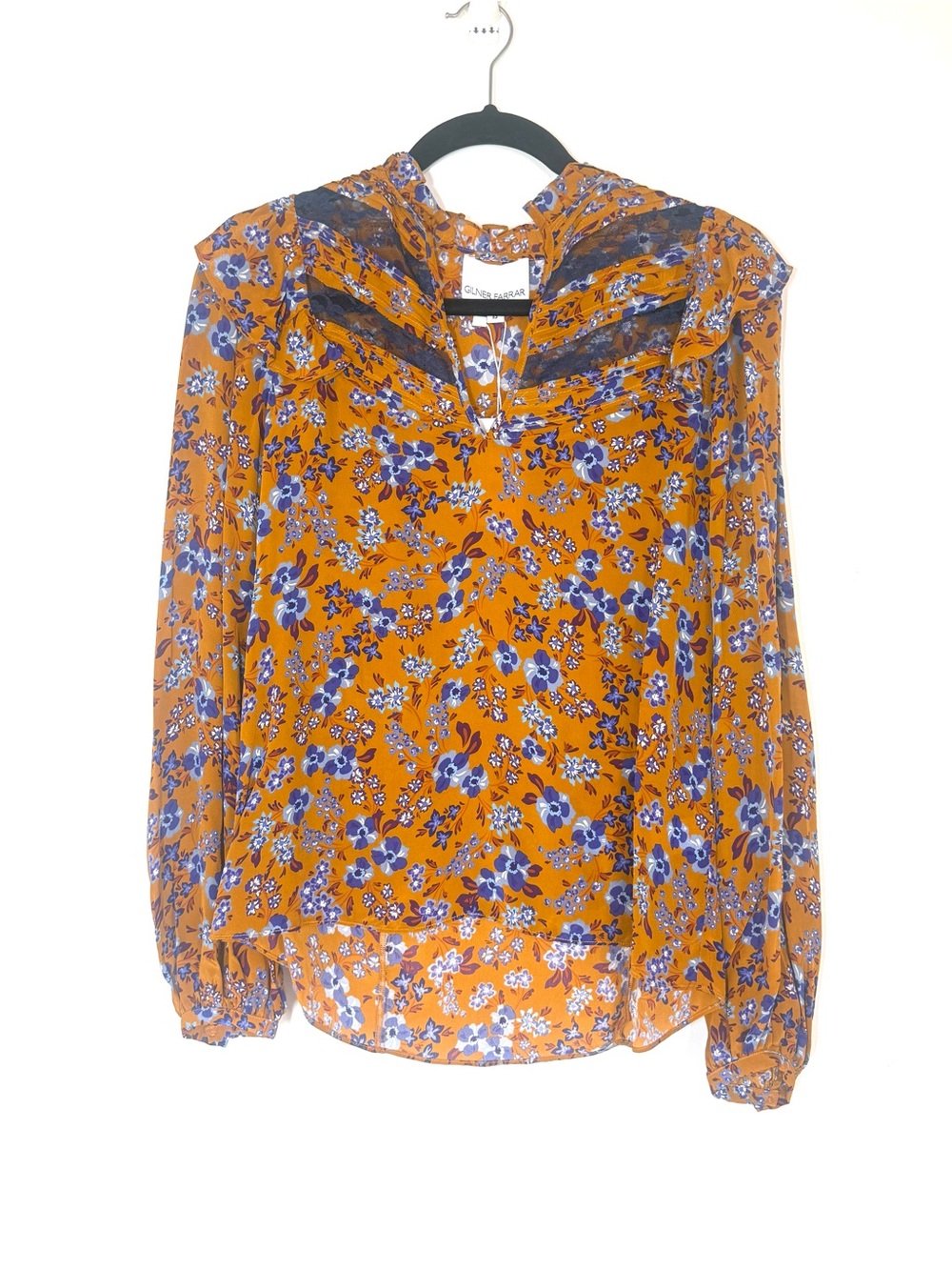 Gilner Farrar Anya Blouse Top Tuscany Floral Print XS Boho Prairie Shirt NWT